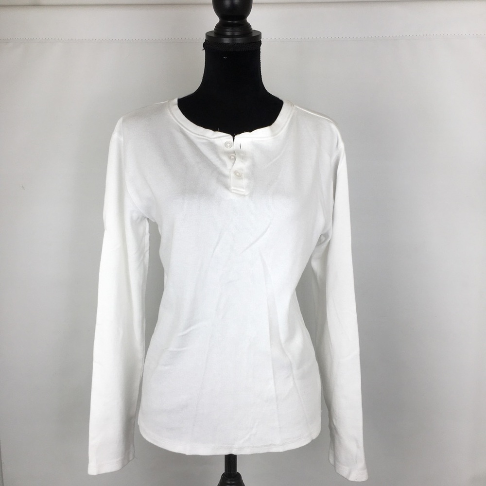 The Company Store White Henley Top Women’s Size Small Casual Leisure Layering